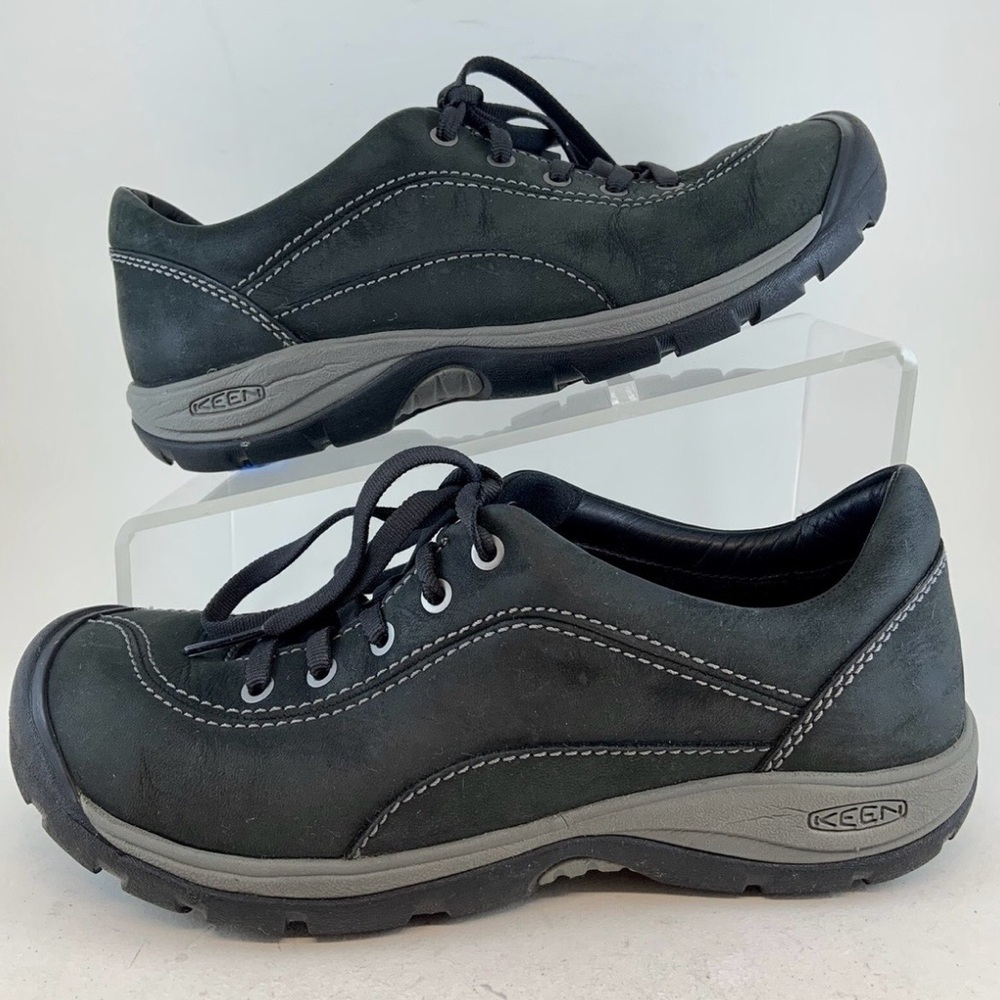 KEEN Presidio II Black/Steel Grey Leather Casual Retro Lace-Up Comfort Sneakers
